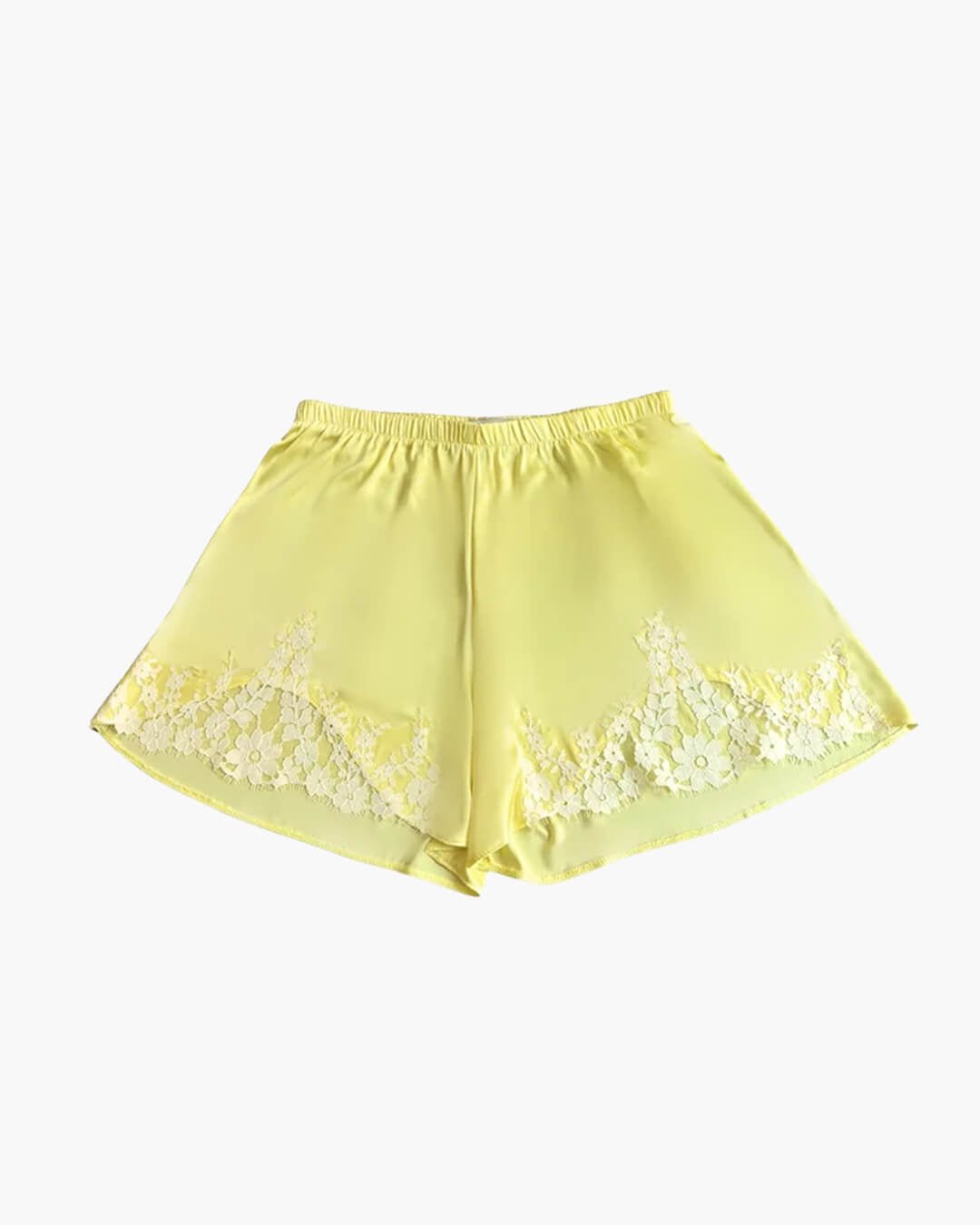 Eva – Elastischer Bund Spitzen-Patchwork Satin-Shorts