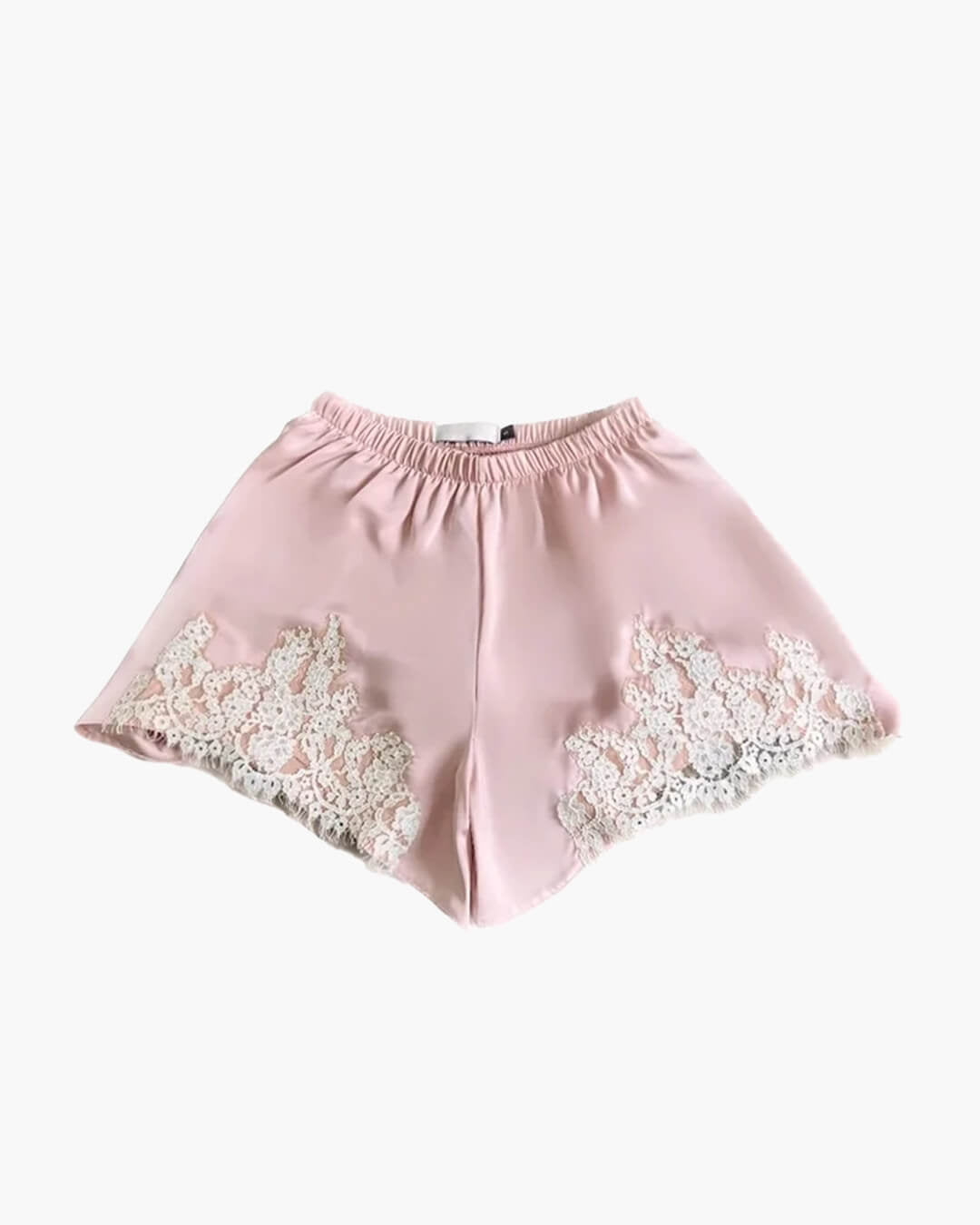 Eva – Elastischer Bund Spitzen-Patchwork Satin-Shorts