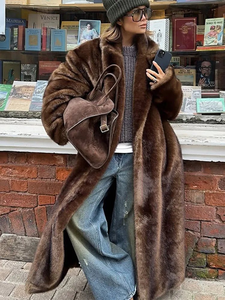 OLANE Elegant Faux Fur Long Overcoat LCoat