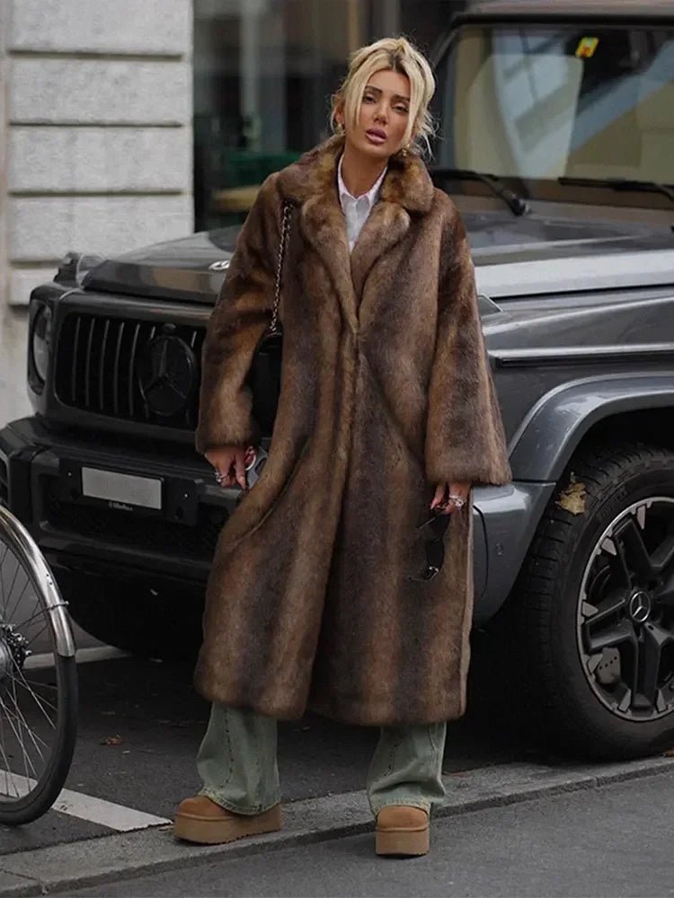 OLANE Elegant Faux Fur Long Overcoat MCoat