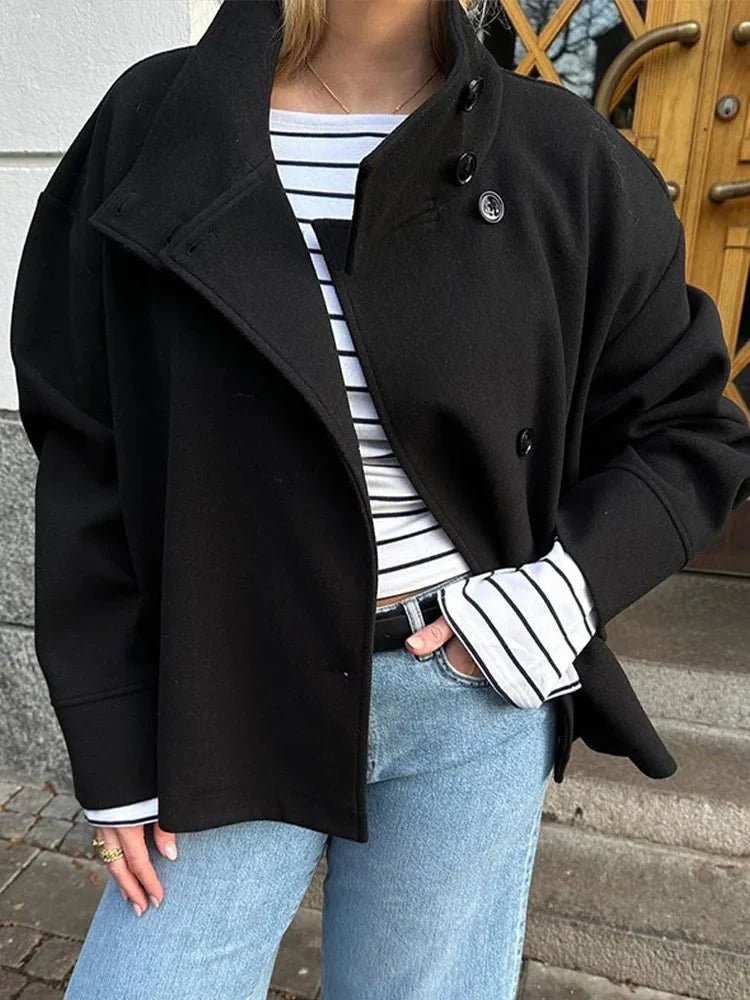OLANE Elegant Jacket with Stand Collar BlackSWomen's Coats & Jackets