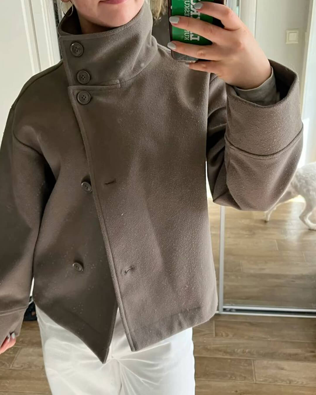 OLANE Elegant Jacket with Stand Collar TaupeSWomen's Coats & Jackets