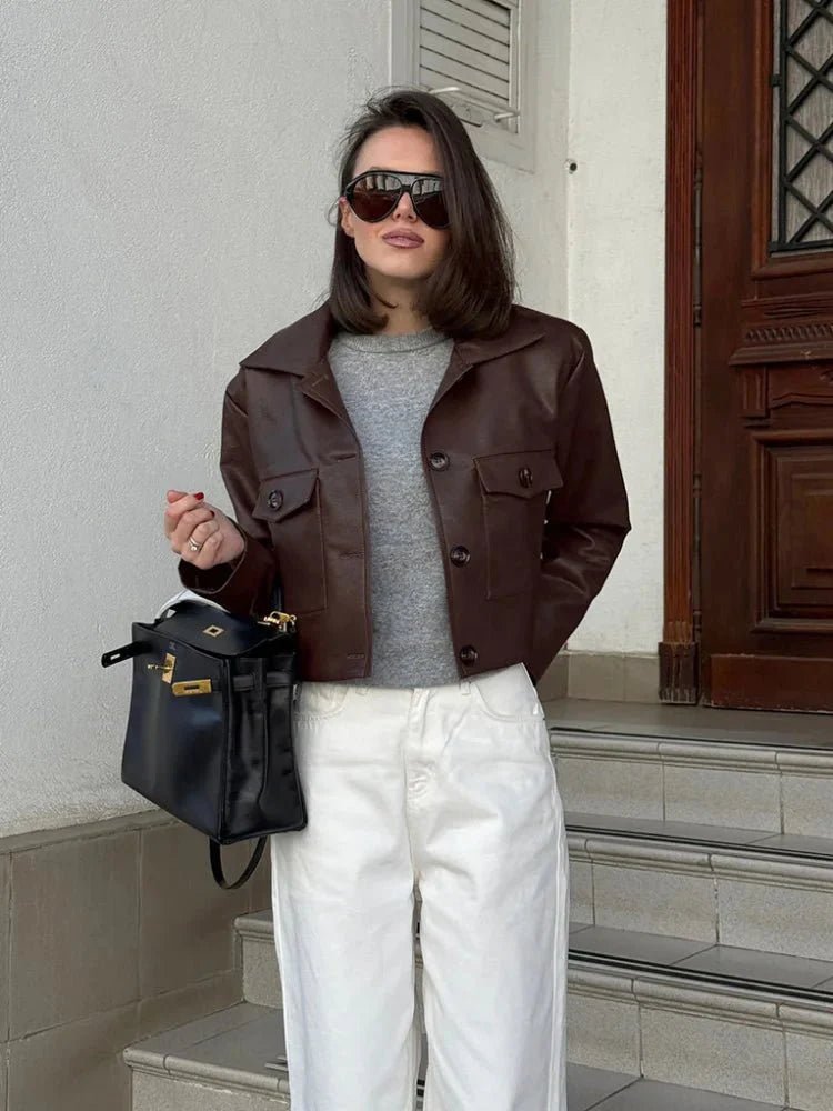 Ella Cropped Faux Leather Jacket