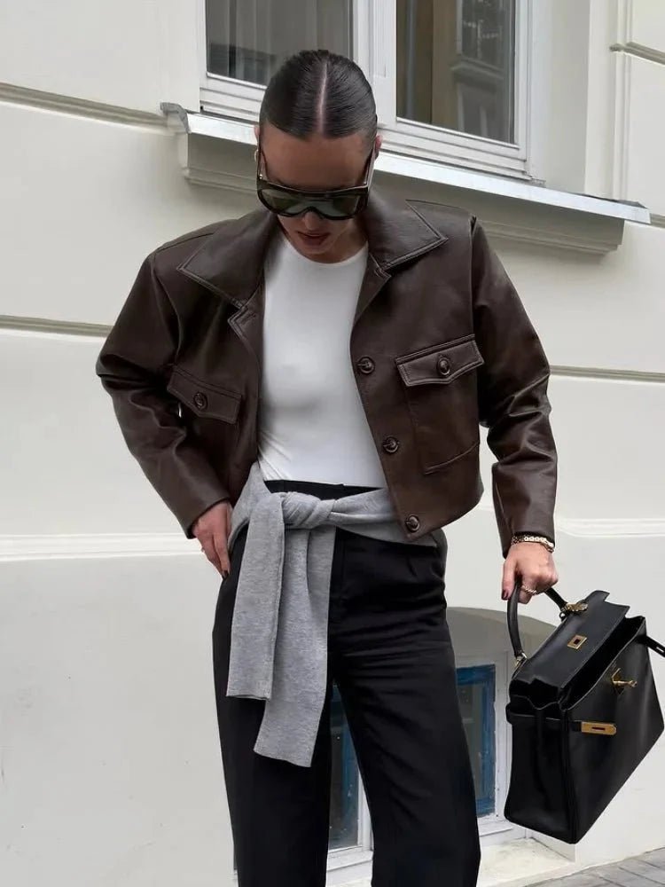 Ella Cropped Faux Leather Jacket