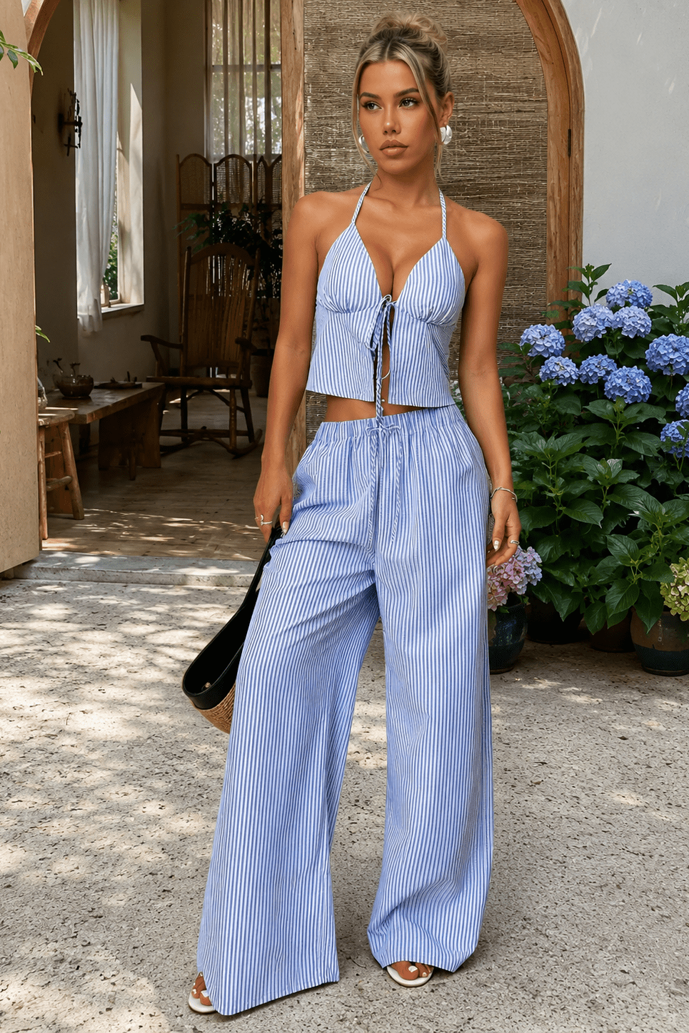Emilia – Gestreiftes Neckholder Top Set