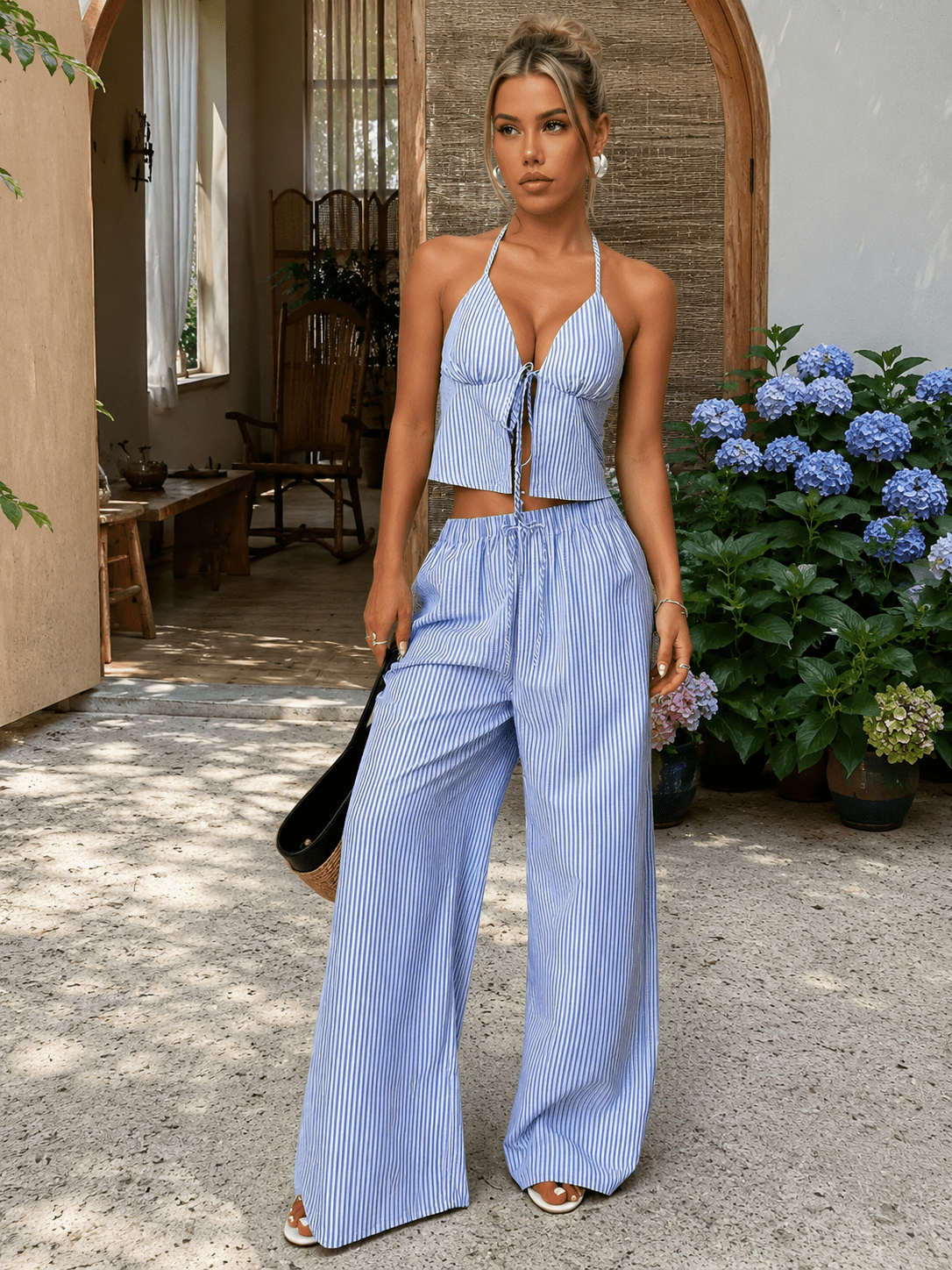 Emilia – Gestreiftes Neckholder Top Set