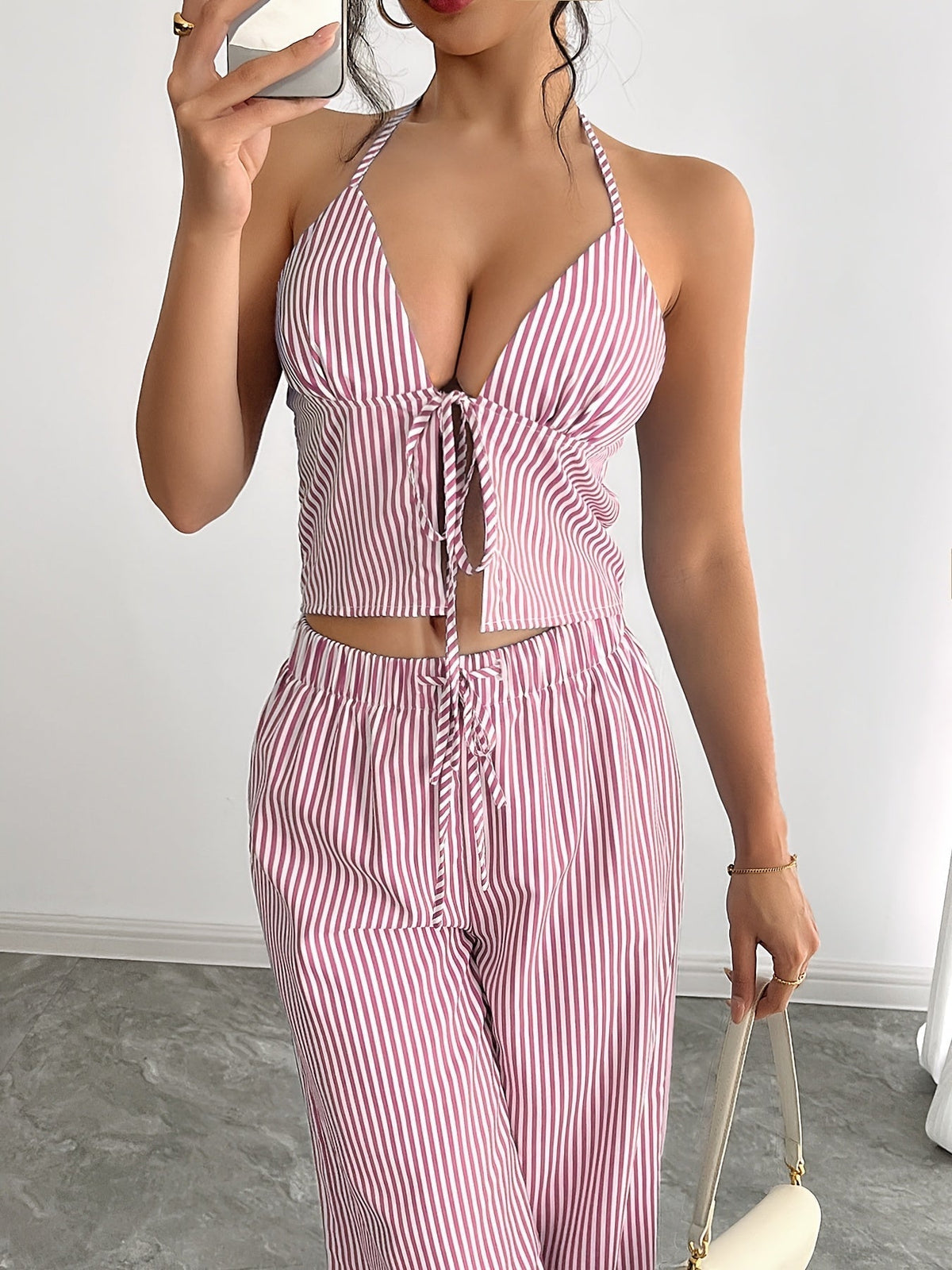 Emilia – Gestreiftes Neckholder Top Set