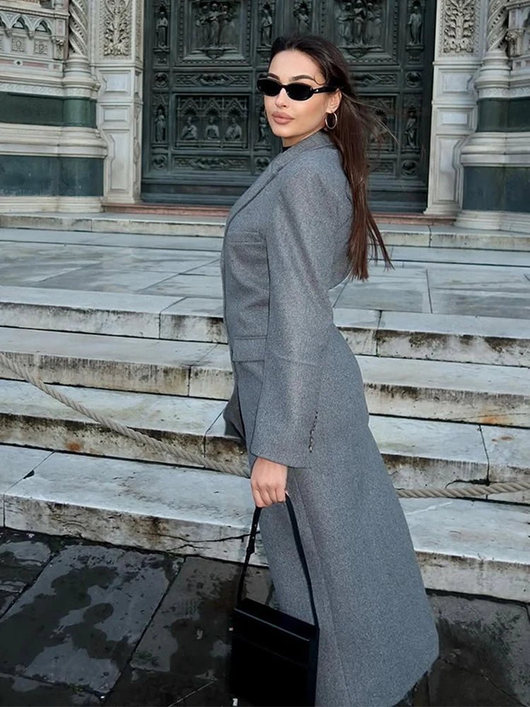 OLANE Erica Cinched Waist Long Coat GreyMWomen's Coats & Jackets