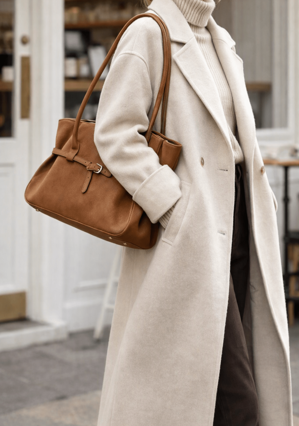 Tote Bag aus Wildlederimitat mit Gürteldetail