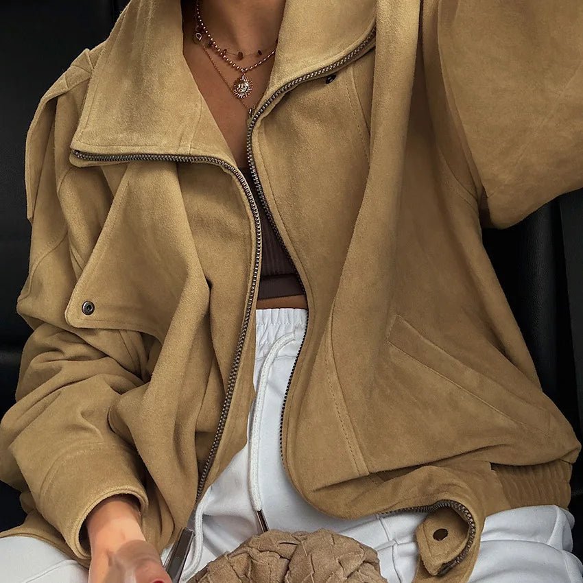 Oversized-Bomberjacke aus Wildlederimitat