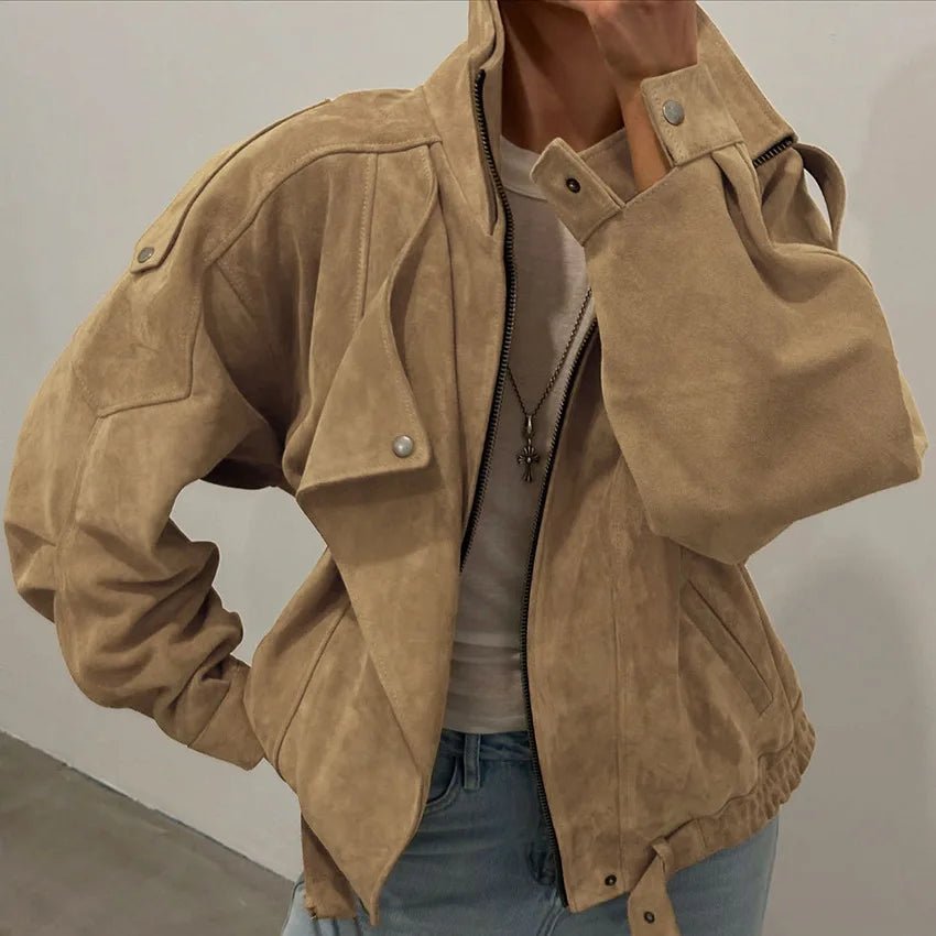 Oversized-Bomberjacke aus Wildlederimitat
