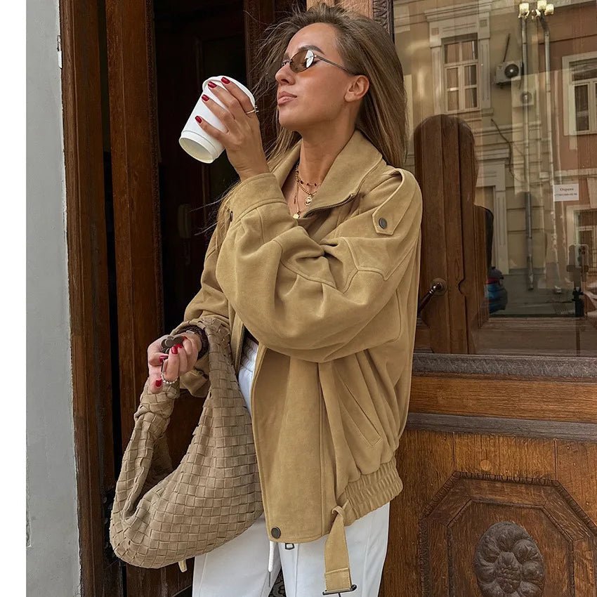 Oversized-Bomberjacke aus Wildlederimitat
