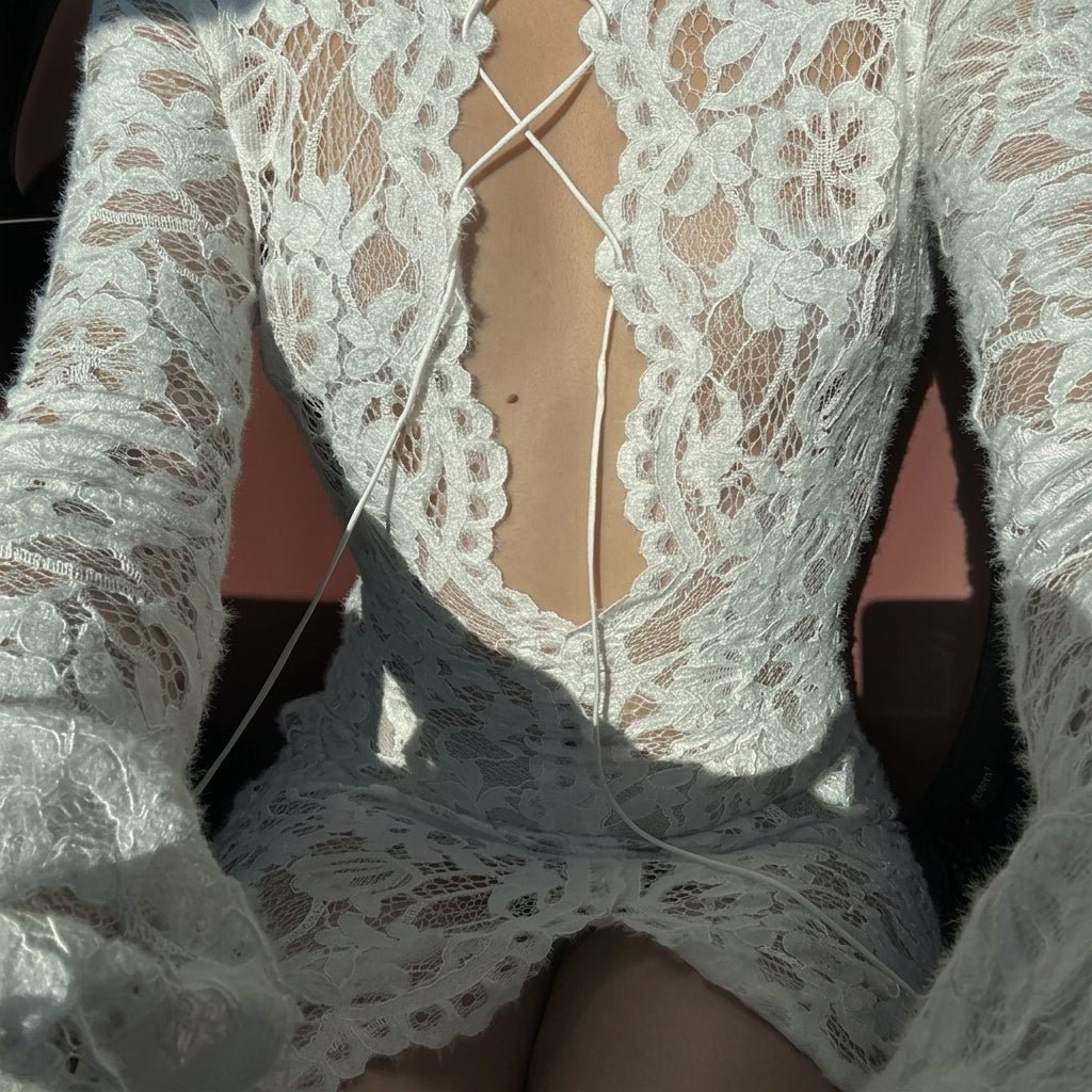 OLANE French Lace Sheer Tie Dress WhiteLWomen’s Dresses