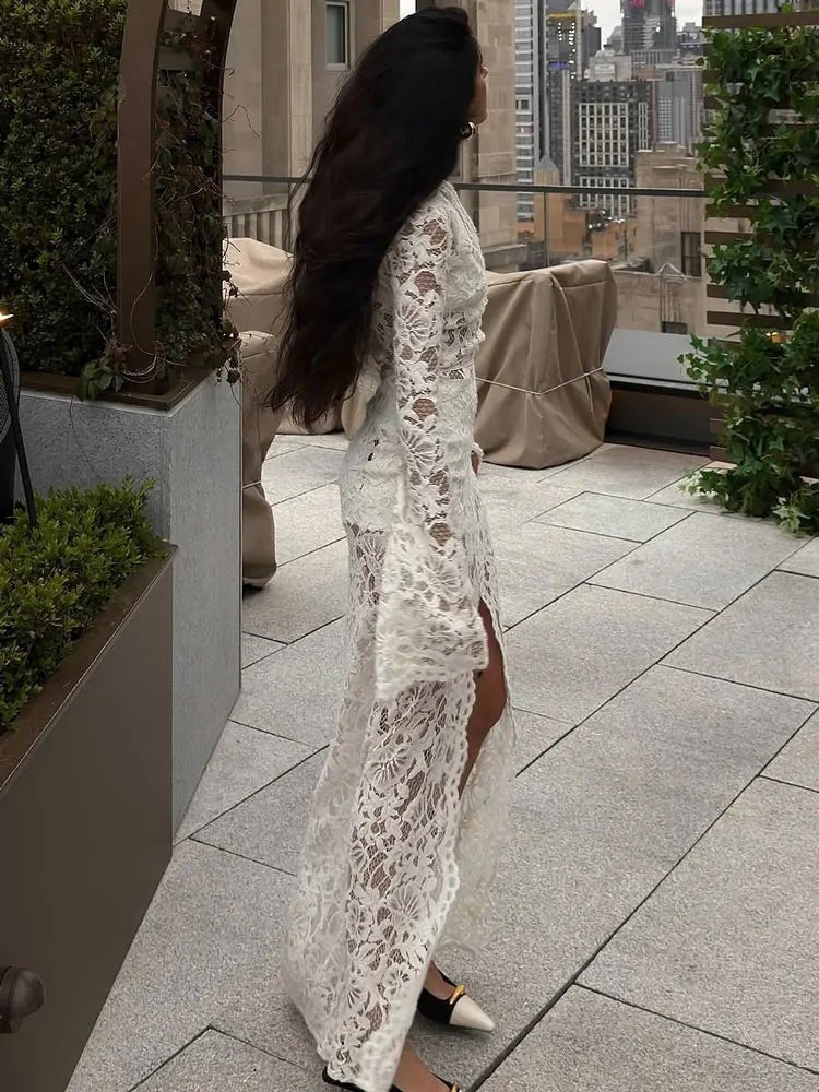 OLANE French Lace Sheer Tie Dress WhiteSWomen’s Dresses