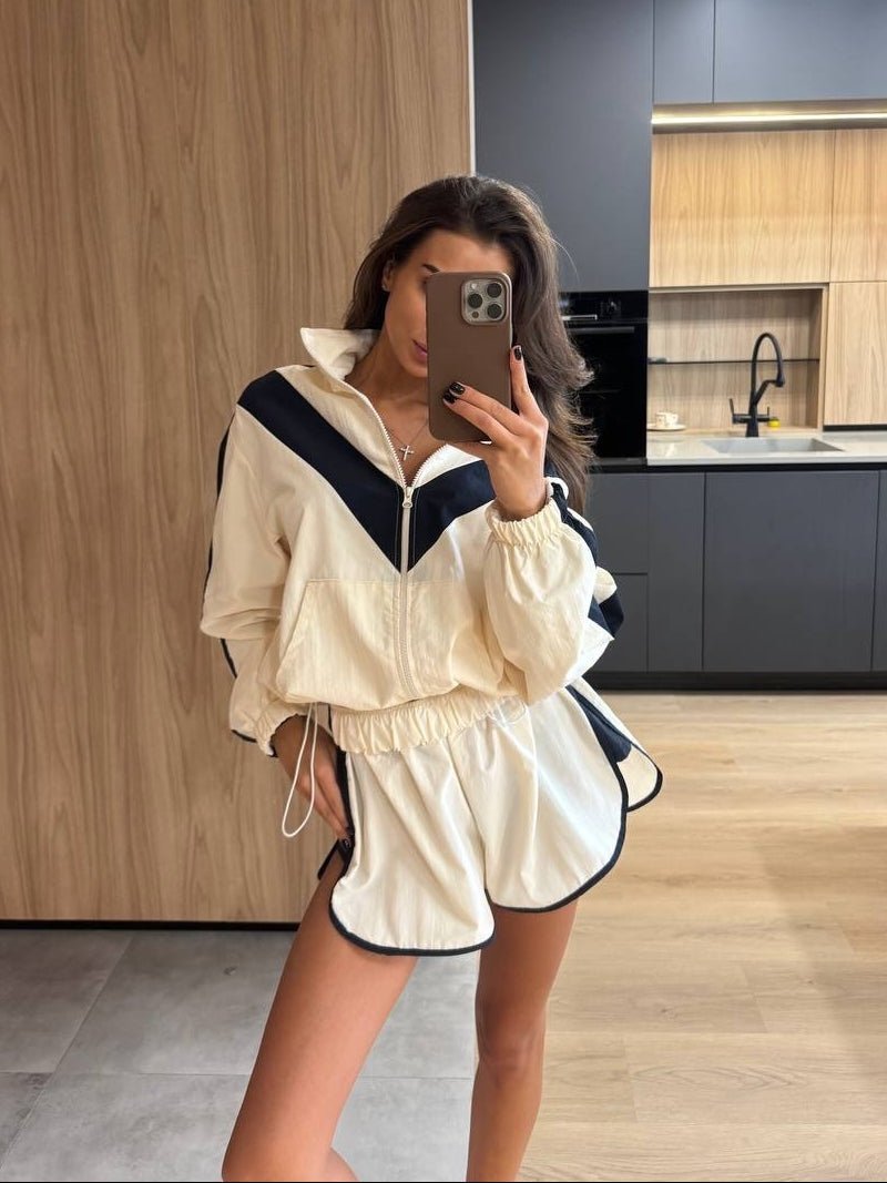 Shorts-Set mit Windjacke und durchgehendem Reissverschluss