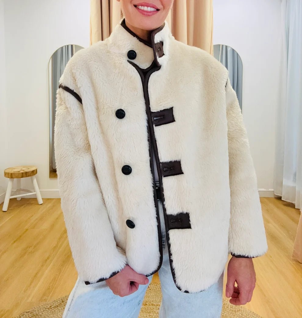 Sherpa-Imitat-Jacke mit hohem Kragen