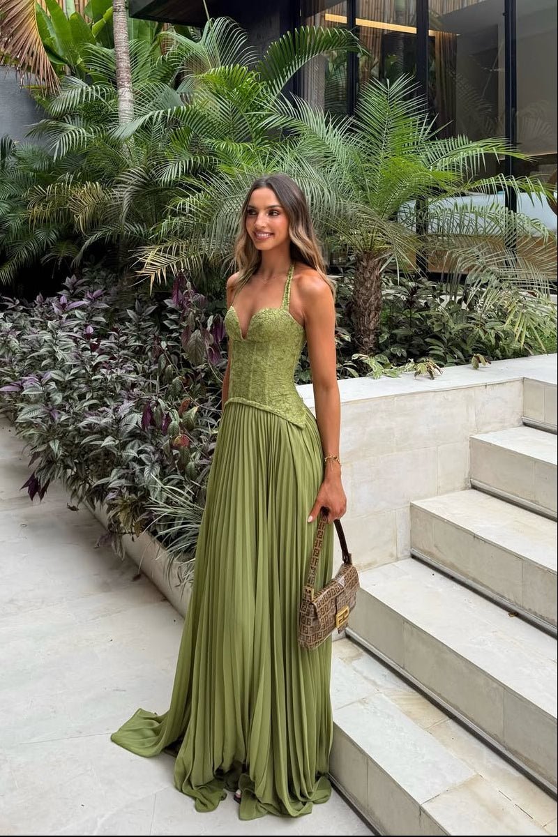 OLANE Halter Neck Pleated Corset Maxi Dress XSWomen's Dresses
