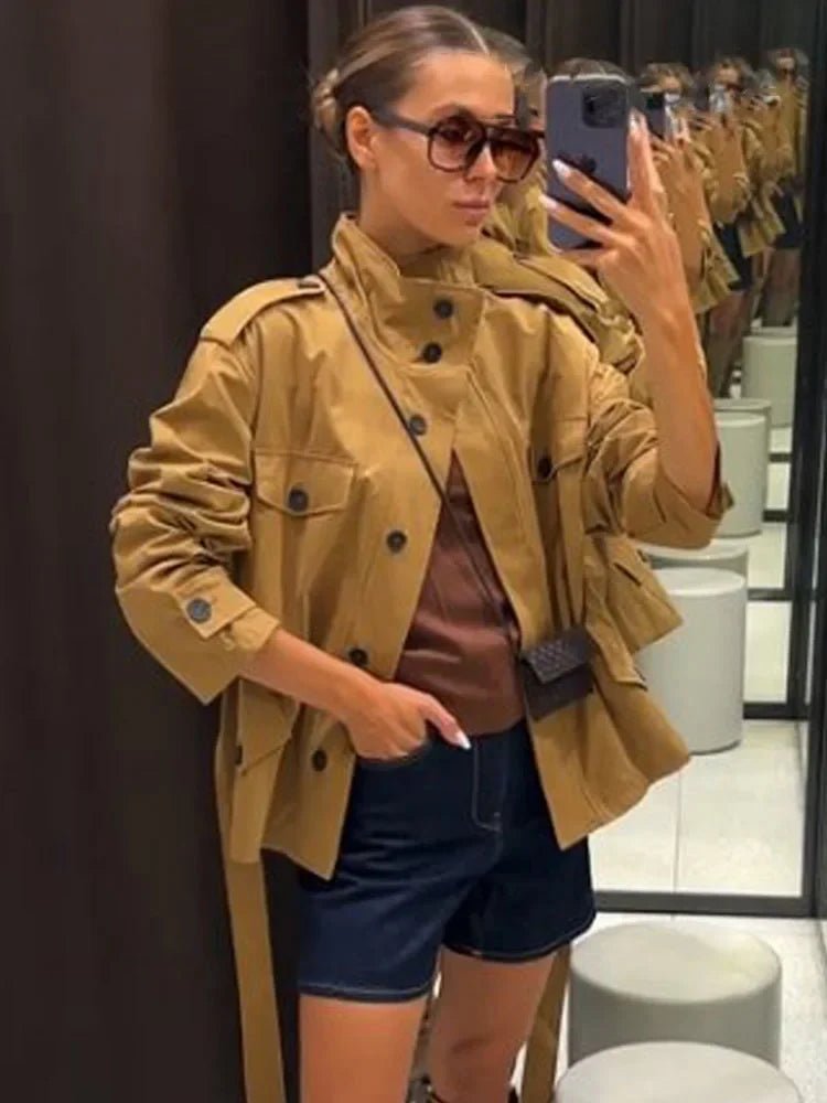 OLANE High Collar Belted Jacket & Skort Set JacketSWomen's Sets
