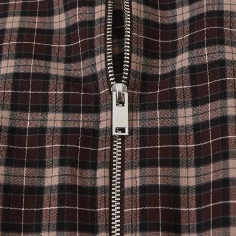 OLANE High Collar Checked Zip-Up Jacket MWomen's Coats & Jackets