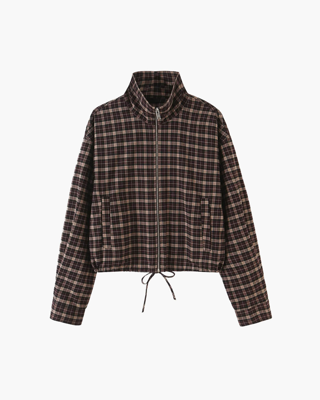 OLANE High Collar Checked Zip-Up Jacket SWomen's Coats & Jackets