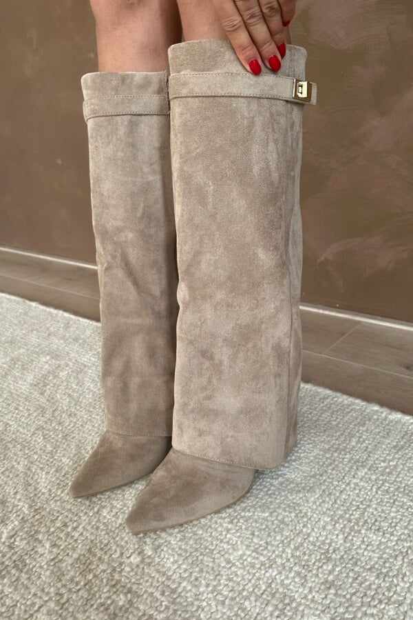 OLANE High Faux Suede Ankle Boots Taupe Suede35Women's Shoes