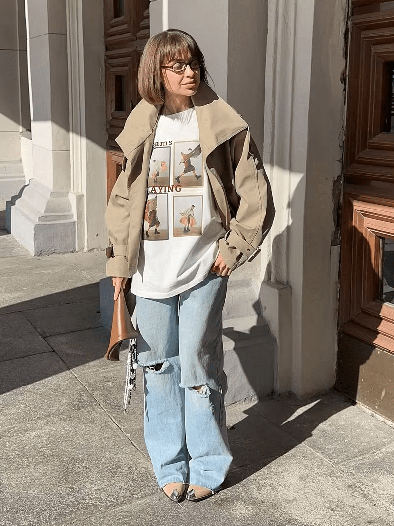 OLANE High Funnel Neck Cropped Trench Jacket BeigeLJacket
