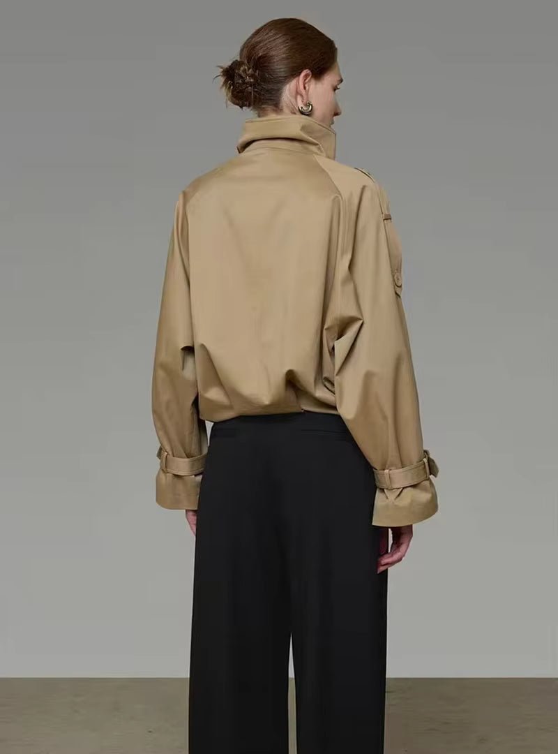 OLANE High Funnel Neck Cropped Trench Jacket BeigeLJacket