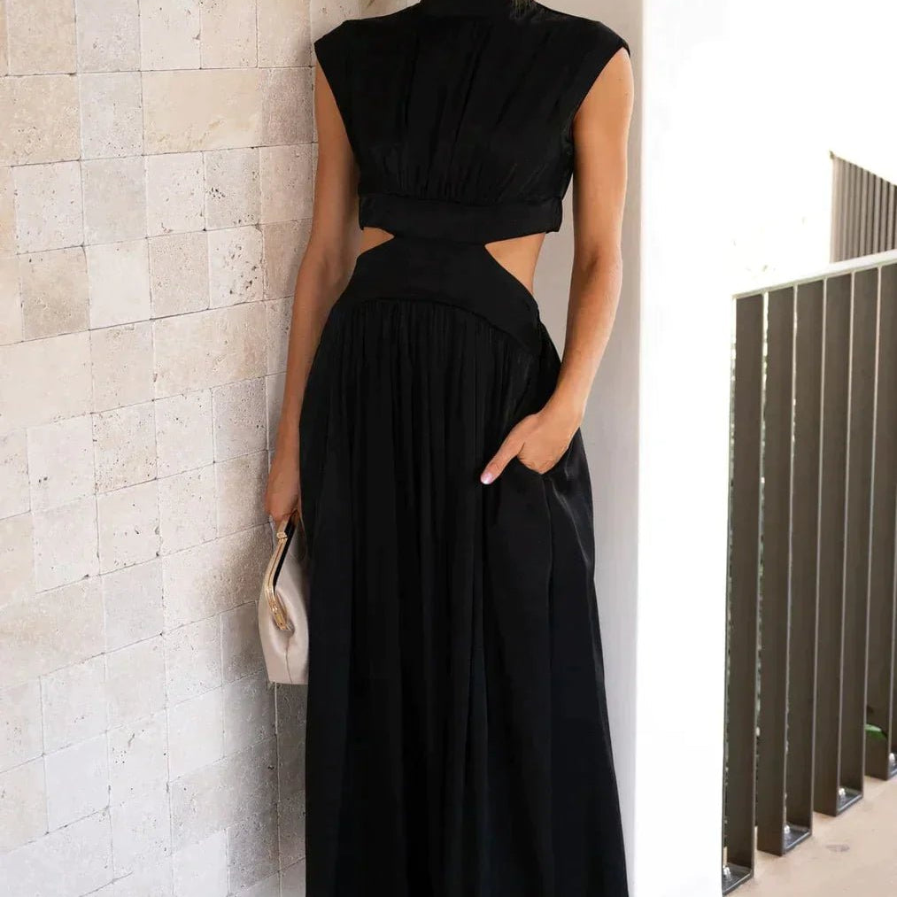 Midikleid mit Stehkragen und Cut-Out