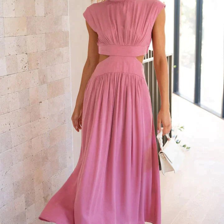 Midikleid mit Stehkragen und Cut-Out
