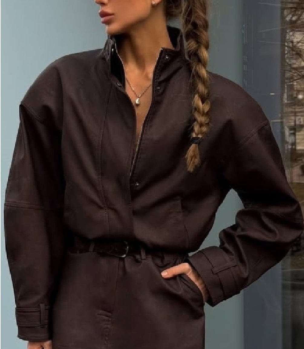 Jacke aus Wildlederimitat mit Stehkragen und Reissverschluss