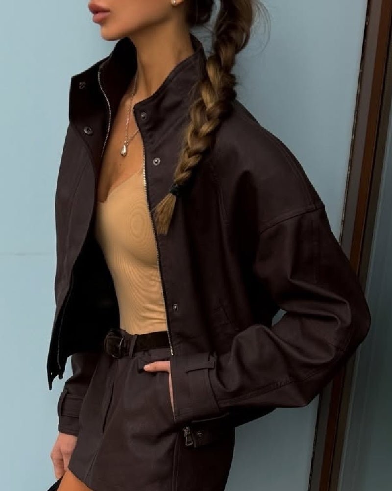 Jacke aus Wildlederimitat mit Stehkragen und Reissverschluss