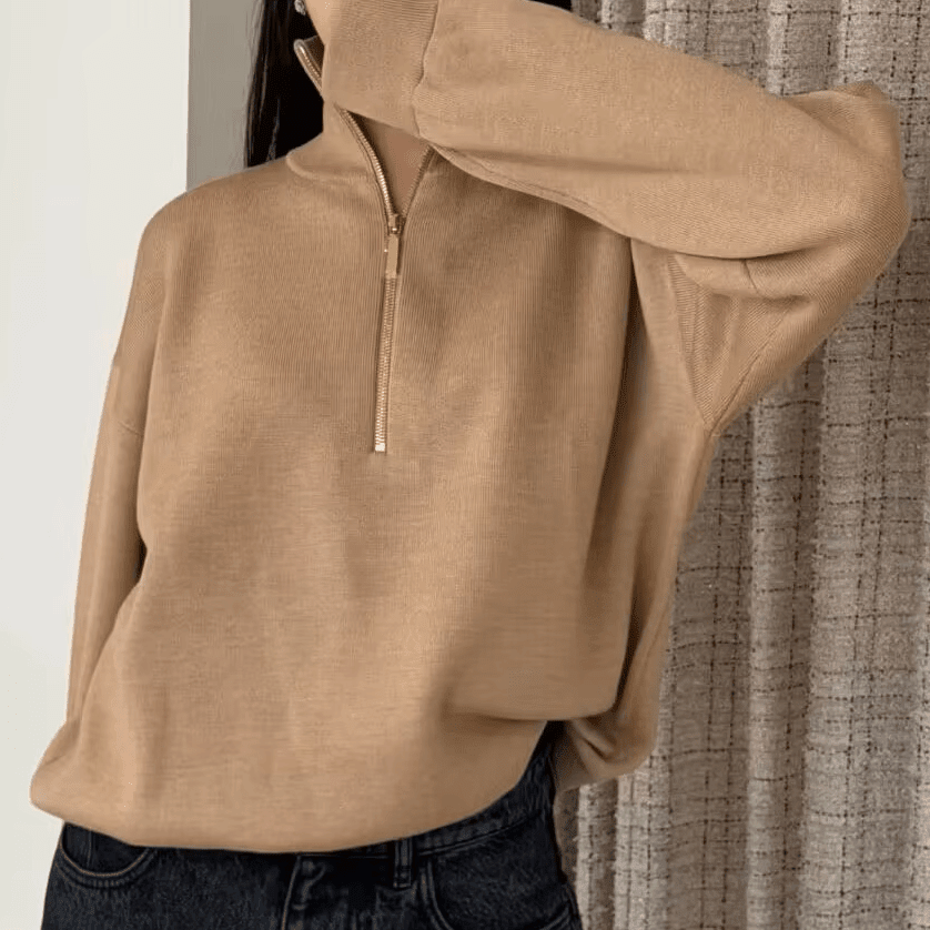 Strickpullover mit hohem Kragen und halbem Reissverschluss