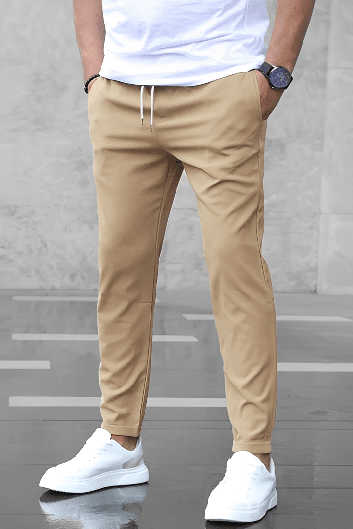 OLANE High - Waist Stretch Drawstring Trousers BeigeSMen's Bottoms