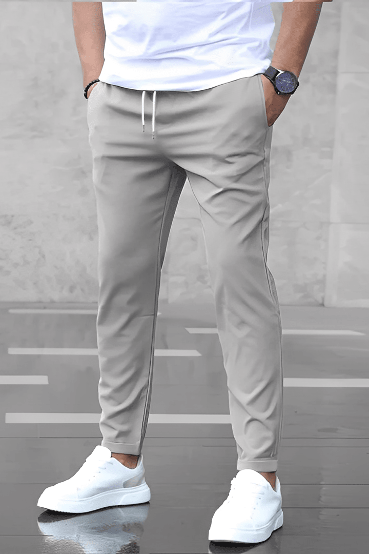 OLANE High - Waist Stretch Drawstring Trousers GreySMen's Bottoms