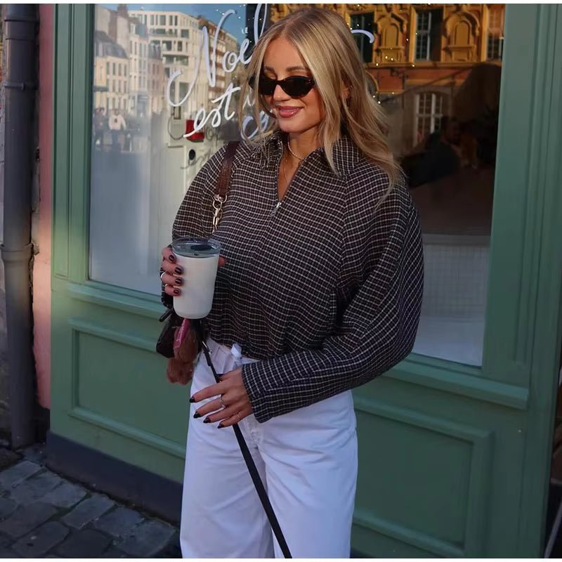 OLANE Houndstooth Zip-Up Jacket & Skirt Set Suit - Jacket + SkirtSWomen's Sets