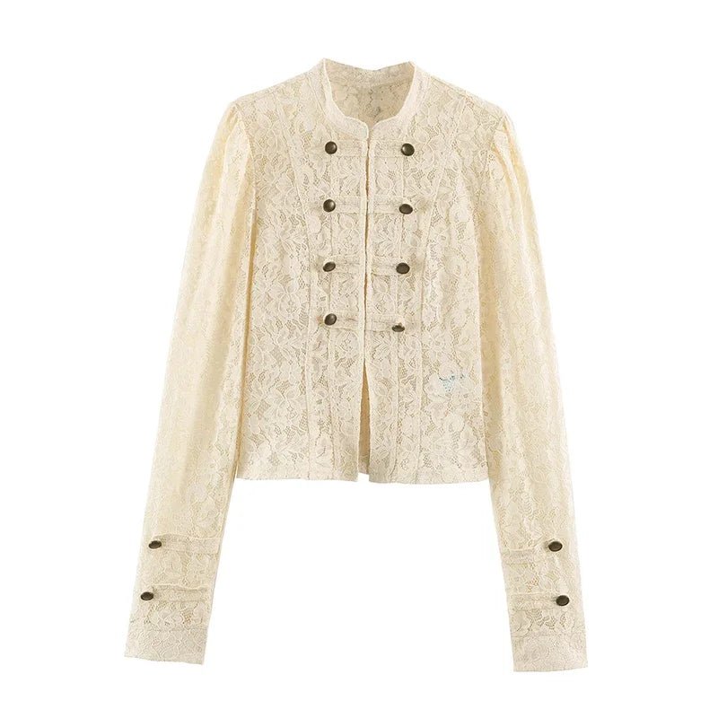 OLANE Lace Sheer Patchwork Jacket BeigeMWomen's Coats & Jackets