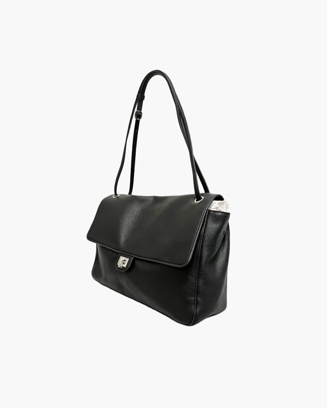 OLANE Leather Flap Maxi Shoulder Bag Black32x9x22 cmWomen's Handbags