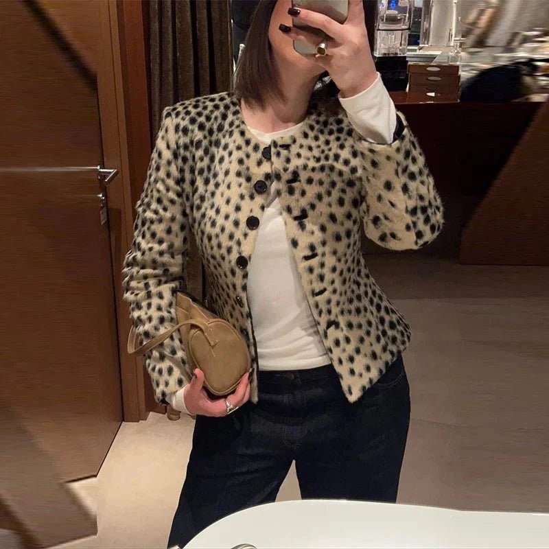 OLANE Leopard Faux Fur Cropped Jacket MWomen's Jackets & Coats