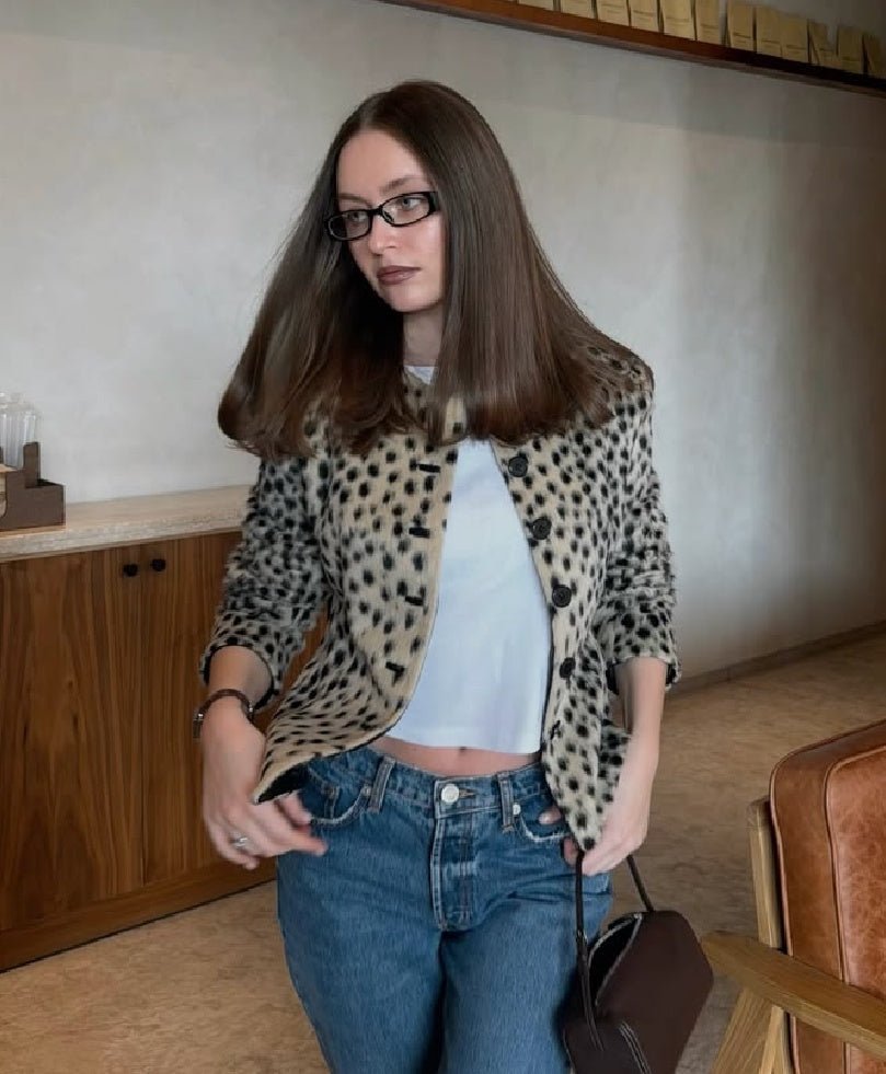 OLANE Leopard Faux Fur Cropped Jacket SWomen's Jackets & Coats