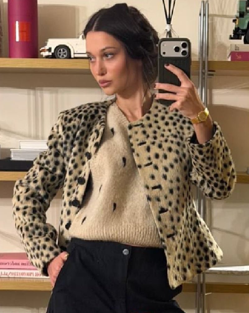 OLANE Leopard Faux Fur Cropped Jacket SWomen's Jackets & Coats