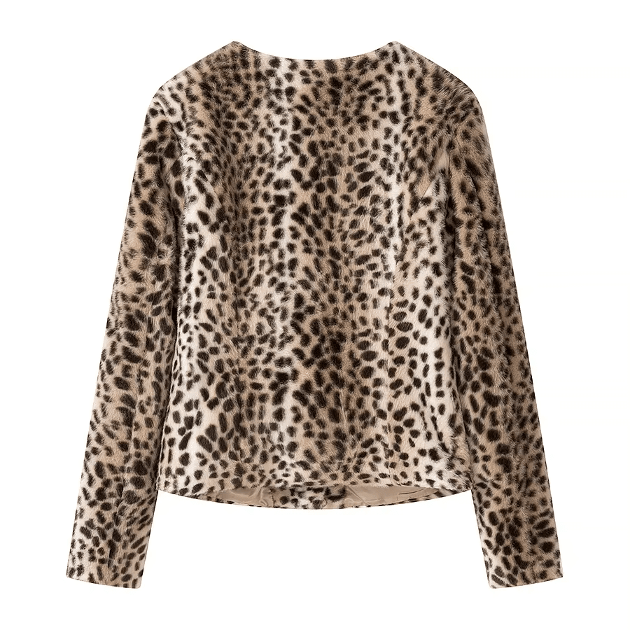 OLANE Leopard Faux Fur Cropped Jacket SWomen's Jackets & Coats