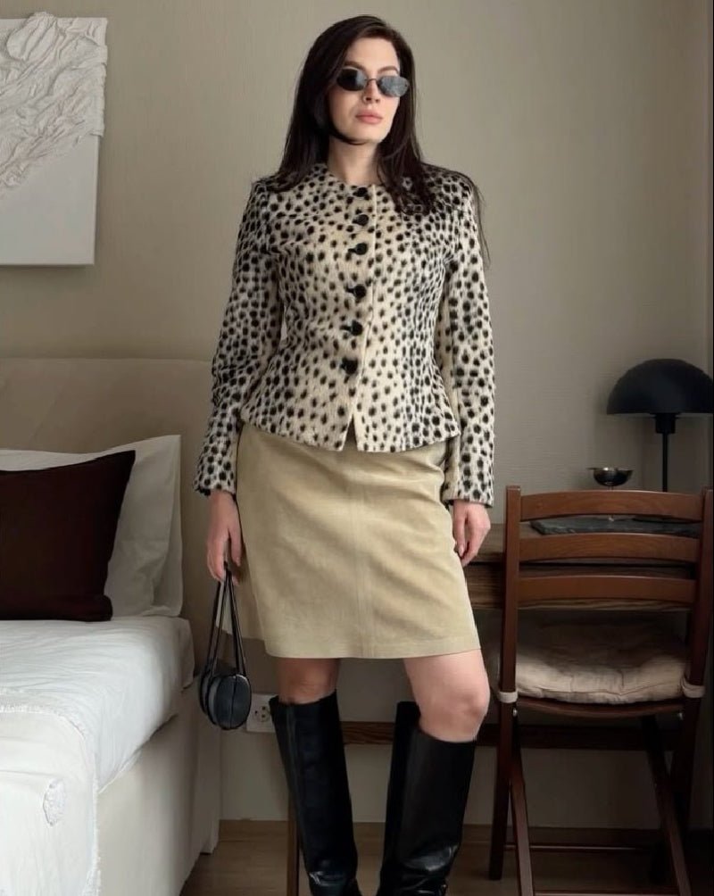 OLANE Leopard Faux Fur Cropped Jacket SWomen's Jackets & Coats