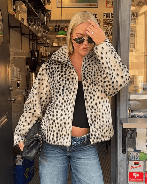 Leopardenmuster Kunstfell Jacke & Minirock Set