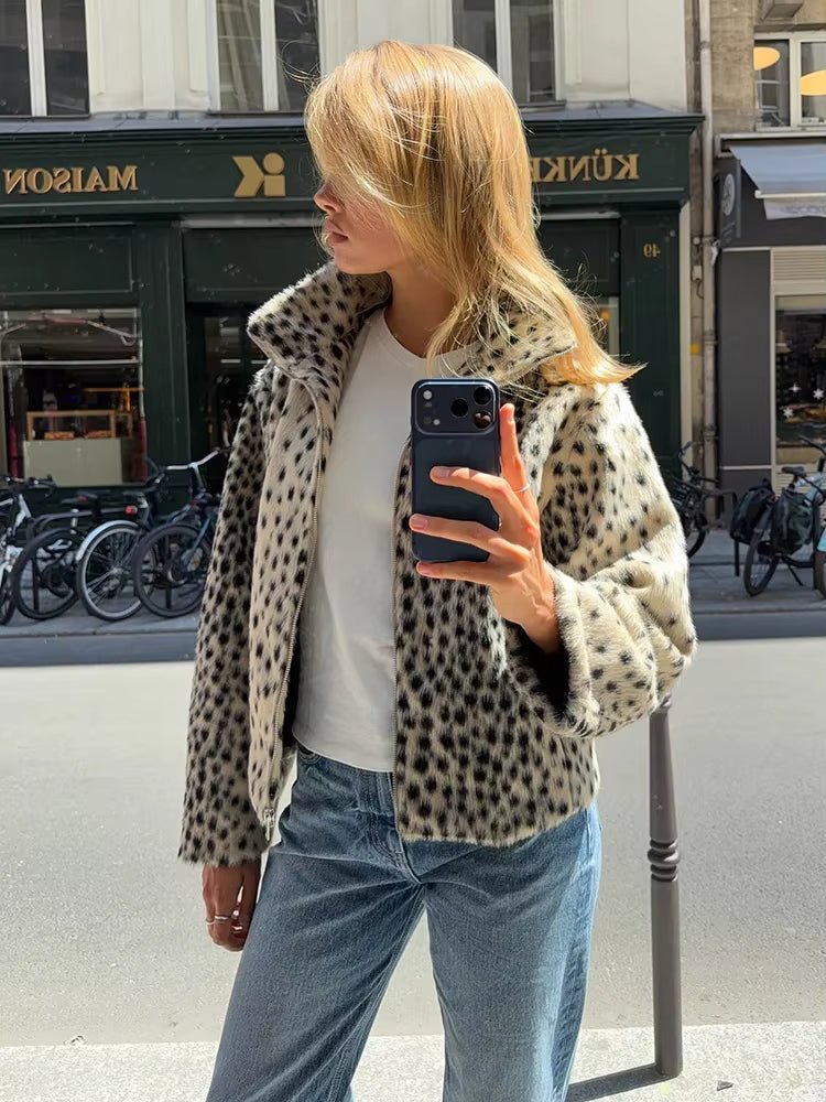 Leopardenmuster Kunstfell Jacke & Minirock Set