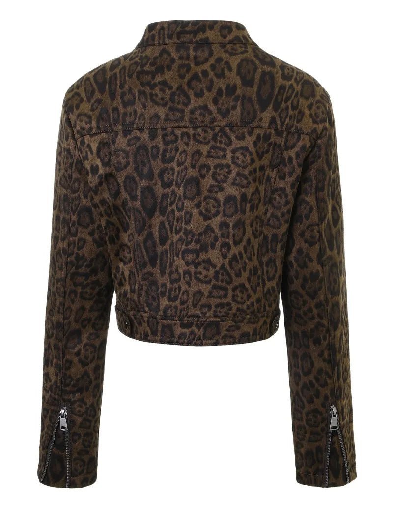 Kurze Jacke mit Leopardenmuster und Reissverschluss