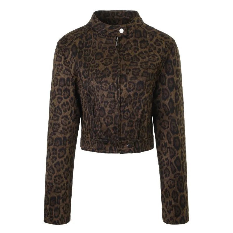 Kurze Jacke mit Leopardenmuster und Reissverschluss