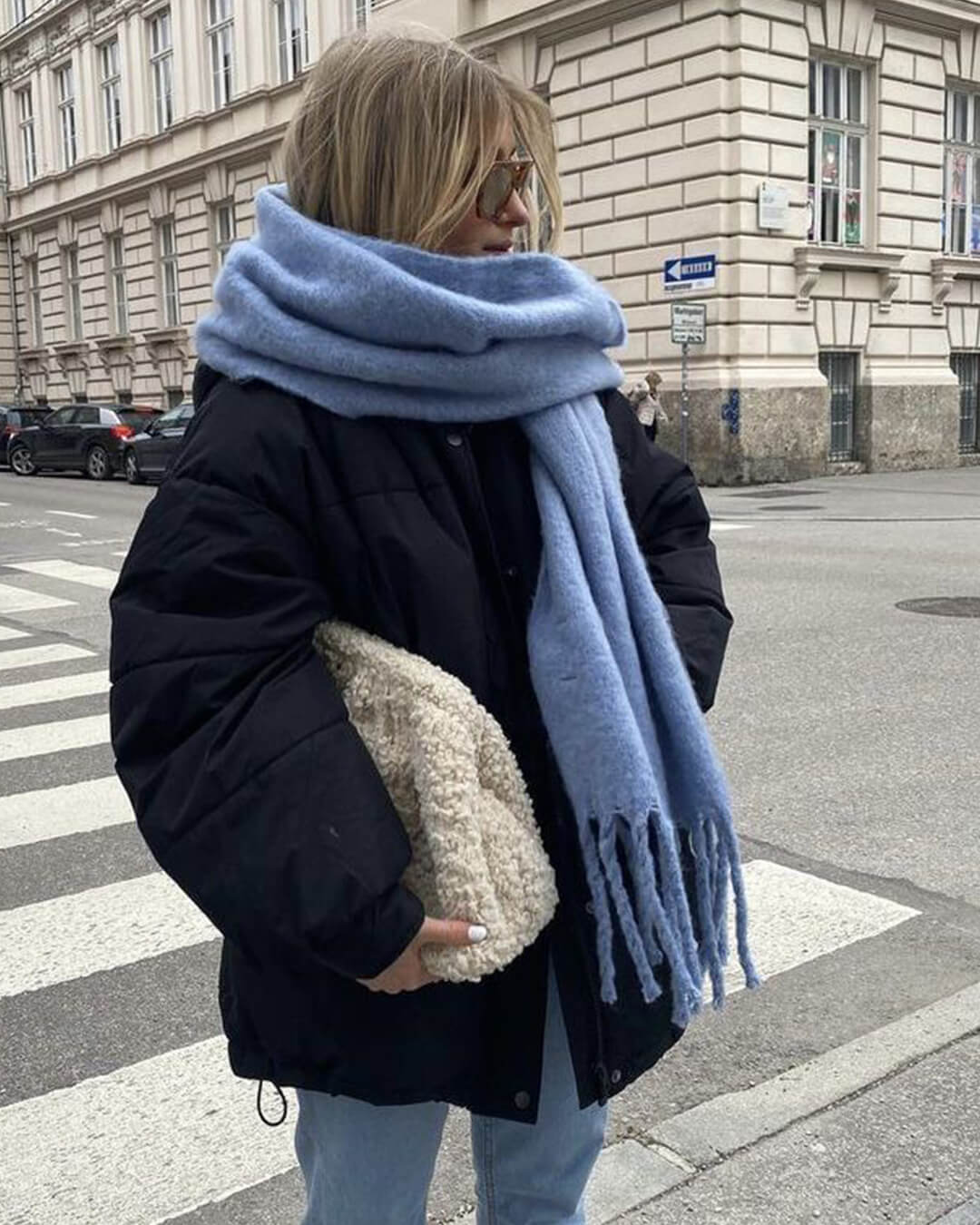 OLANE Lightweight Tasseled Winter Scarf Baby BlueAccessories