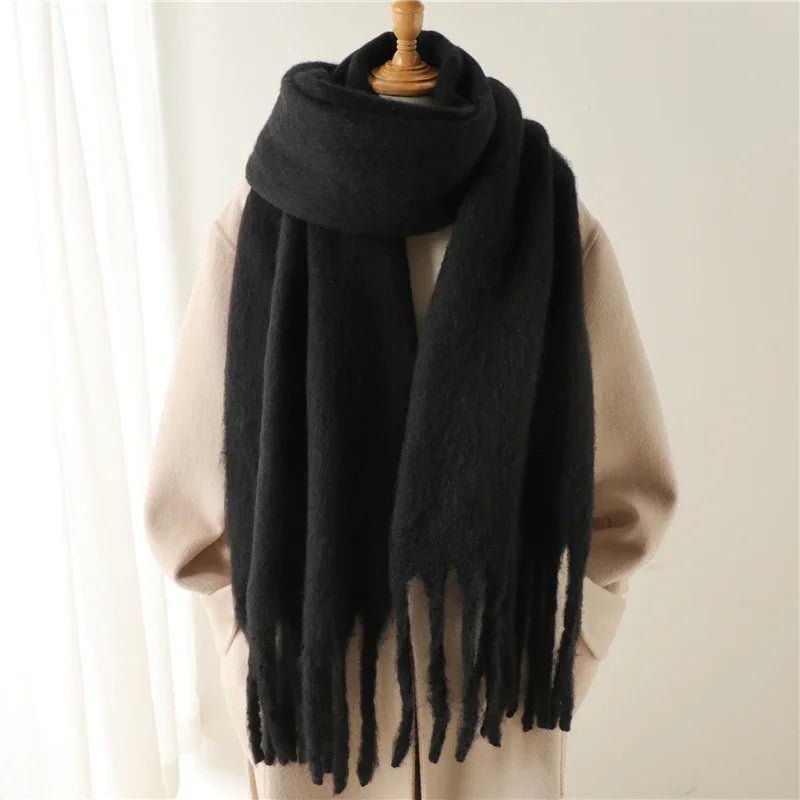 OLANE Lightweight Tasseled Winter Scarf BlackAccessories