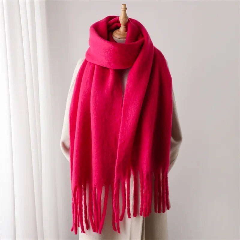 OLANE Lightweight Tasseled Winter Scarf FuchsiaAccessories