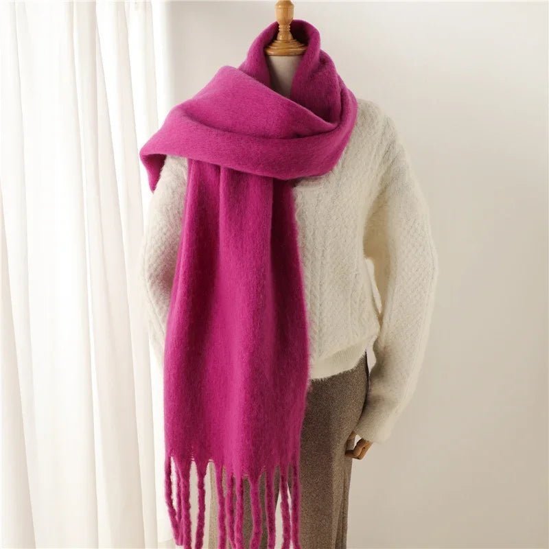 OLANE Lightweight Tasseled Winter Scarf FuchsiaAccessories